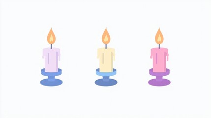 Colorful Minimalist Candles on Holders with Soft Background