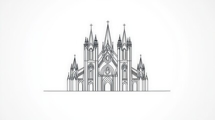 Detailed Line Art of a Gothic Cathedral Architecture Design