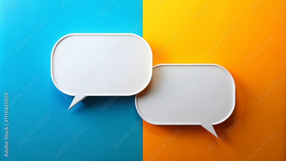 Aufkleber two overlapping blank speech bubbles on a colorful background for creative communication ideas and c