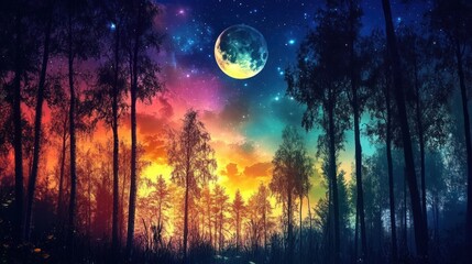 Enchanted Forest Under a Magical Night Sky