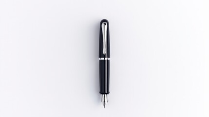 Elegant Black Fountain Pen Isolated on Clean White Background
