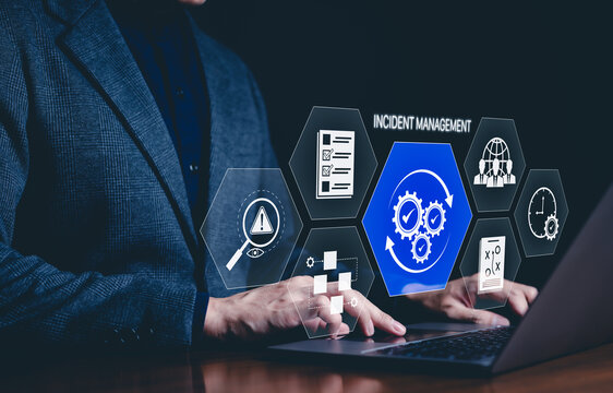 Incident Management and Business Process Technology Concept. virtual incident management icons, diagnosing and resolving unexpected problems that arise. process automation, problem resolution, risk