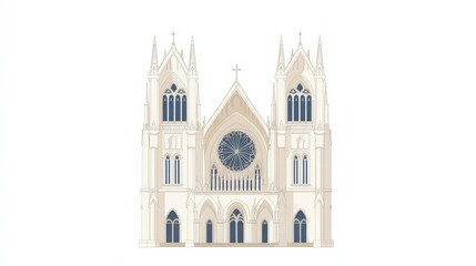 Fototapeta premium Detailed Illustration of Historic Gothic Cathedral Facade Design