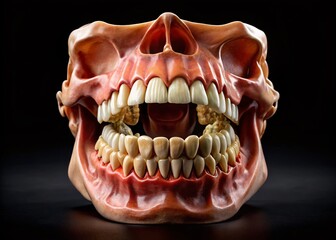 Upper Jaw Dental Portrait Without Central Incisor on Black Background Highlighting Oral Anatomy and Aesthetic Dentistry Techniques for Educational Purposes