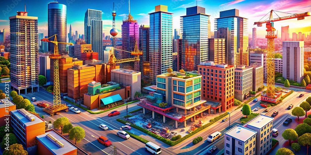 Poster urban construction 3d models showcase: a comprehensive collection of city builder elements for innov