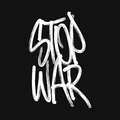 Slogan stop war with urban style graffiti tag.