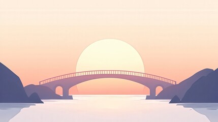 Obraz premium Serene Sunset Over a Tranquil River and Bridge Landscape