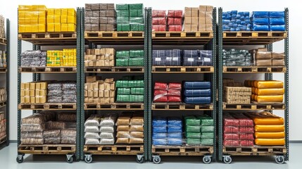 Warehouse Trolleys with Stacked Goods. Generative AI