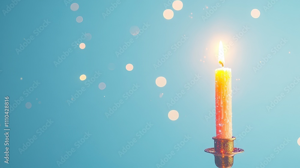 Poster softly glowing candle on elegant background with bokeh effect