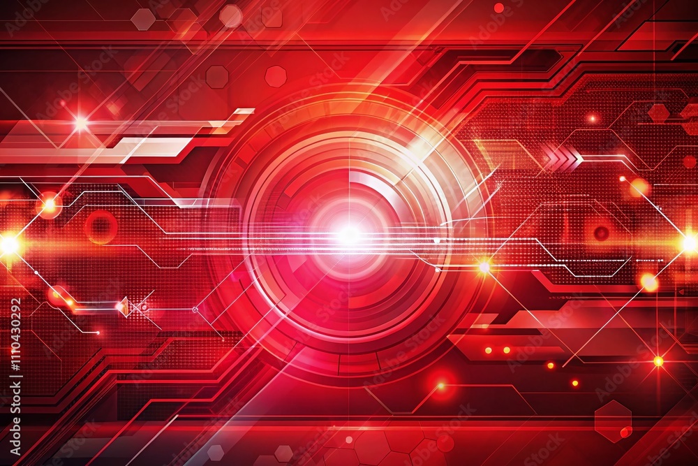 Poster vibrant abstract red technology background design featuring futuristic elements for dynamic digital 
