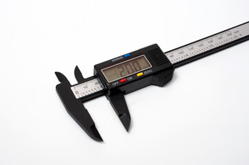 Electronic caliper with display photographed on a white background.