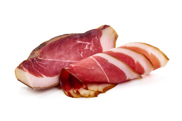 Dry Spanish ham, Jamon Serrano, Iberian ham Isolated on white background.