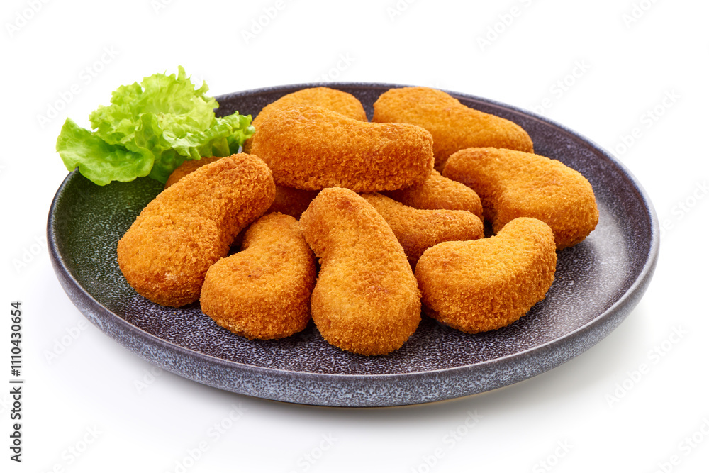 Poster Crispy chicken nuggets, isolated on white background.