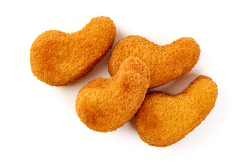 Deep fried chicken fillet in breadcrumbs, isolated on white background.