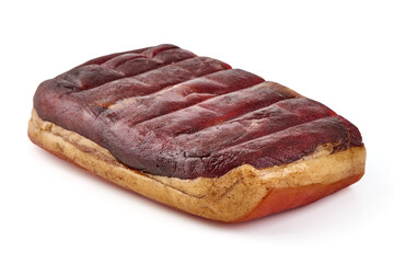 Smoked pork brisket, isolated on white background.