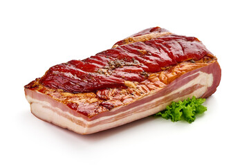 Smoked pork brisket, isolated on white background.