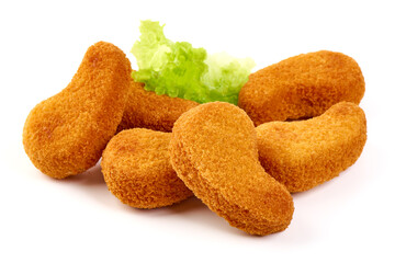 Deep fried chicken fillet in breadcrumbs, isolated on white background.