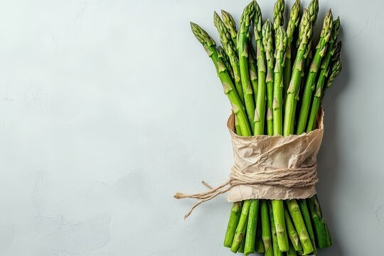 Fresh Asparagus Bundle on White Background