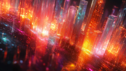 Wallpaper with neon lights and a glowing digital data stream