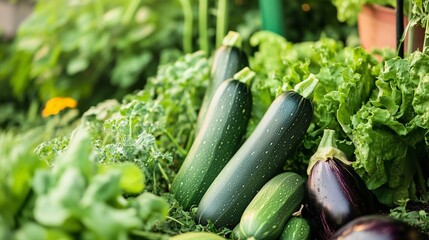 An organized vegetable garden with a variety of fresh produce