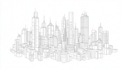 Naklejka premium Outline of a Modern City Skyline in Minimalist Style