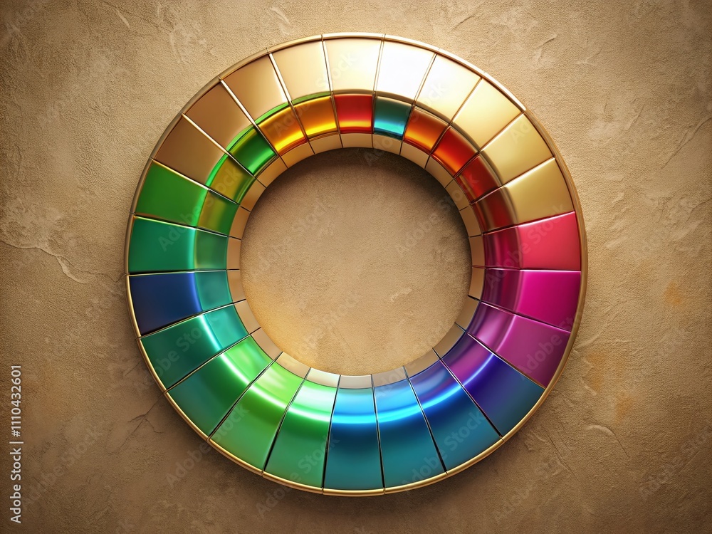 Poster vibrant circle of colorful metal frame in 3d render with rule of thirds composition for artistic and