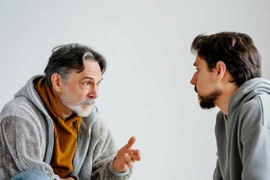 Conversation between mature Caucasian male and young Caucasian male