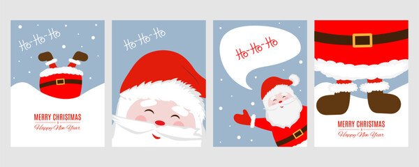 Set new year card with cute Santa Claus. Colorful new year design for social media communication, networking, website badges, greeting cards, posters and more.