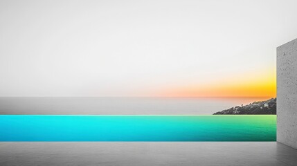 Obraz premium Modern Minimalist Pool with Ocean View at Sunrise or Sunset
