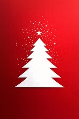 Obraz premium Paper-cut style white Christmas tree with star details on a bold red background, simple and elegant.