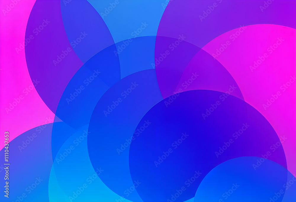 Poster overlapping translucent circles in vibrant blue, purple, and pink gradients create an abstract, dyna