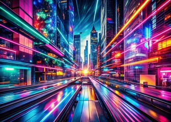 Fototapeta premium Vibrant Urban Technology Background Featuring Abstract Patterns, Neon Lights, and Dynamic Textures for Creative Projects and Modern Digital Art Applications