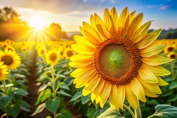 Obraz premium Vibrant Yellow Sunflower in Sunlight with Copy Space for Harvest Concepts, Farming, and Vegetable Gardens - Close-Up of Bright Flowers in a Field of Growth and Abundance