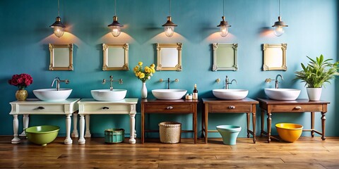 Vintage Basin Collection on Blue Background for Modern Bathrooms – Explore Our Range of Stylish Wash Basins and Sinks for a Comfortable Bathroom Experience