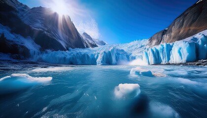 Fototapeta premium The glacier�fs collapse signifies a changing world. 
