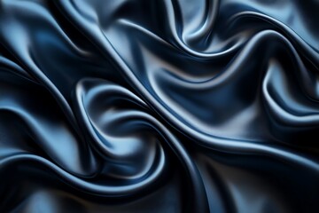 Fototapeta premium Beautiful dark blue silk satin background. Soft folds on shiny fabric. Luxury background with copy space for text, design. Web banner. Flat lay, top view table.Birthday, Christmas, Valentine's Day.