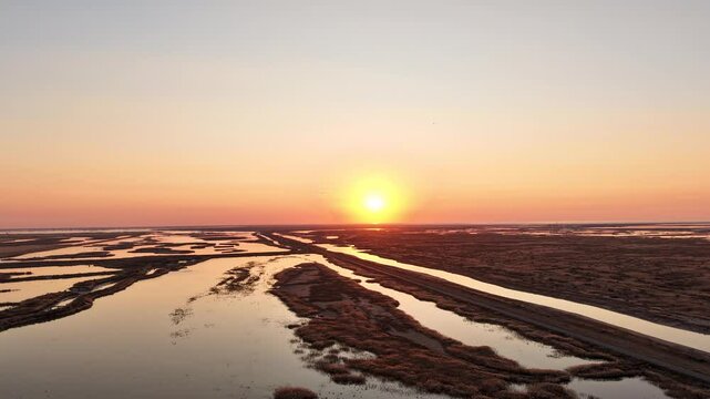 Aerial photo of the ecological wetland of the estuary of the Yellow River in Dongying, China