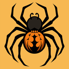A black and orange spider on a yellow background