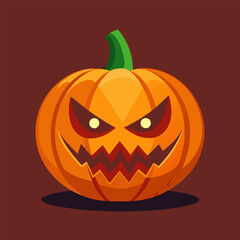 Halloween pumpkin with evil face on a brown background