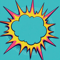 Pop art comic illustration: a cloud of thoughts on a bright turquoise background