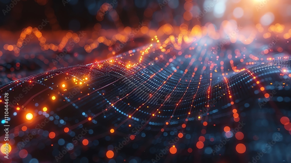 Aufkleber abstract digital wave with glowing particles.