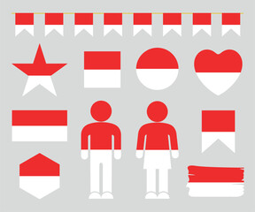 Indonesia flag set. Isolated Indonesia flag on white background