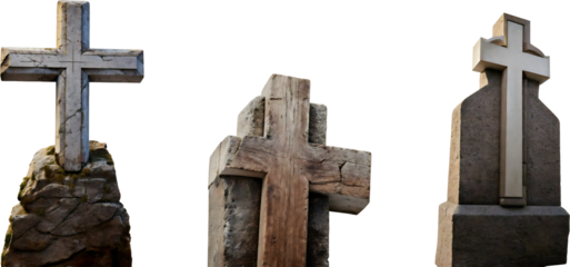 Three Distinct Cross Designs in Various Materials Representing Faith, Remembrance, and Heritage, Ideal for Religious Themes and Memorial Concepts