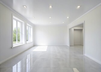 A Serene White Room Interior with Ample Copy Space Featuring a Soft White Ceiling and Wall, Perfect for Minimalist Decor and Modern Aesthetic Visuals