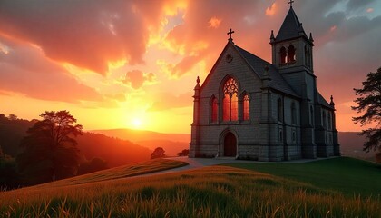 Fototapeta premium Stone Church at Sunset