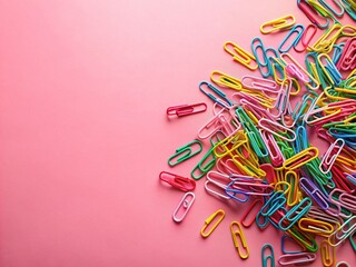 Vintage Style Photography of Colorful Paper Clips on Pink Background for Creative Design, Study, and Document Templates with Ample Space for Text and Advertising Messages