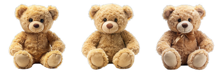 Three teddy bears sitting against a black background