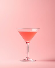 Photogenic Pink Martini Glass with Beautiful Shadows and Sun Rays on Pastel Wall