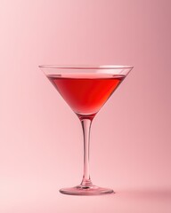 Elegant Red Martini Glass and Abstract Shadow on Soft Pastel Background