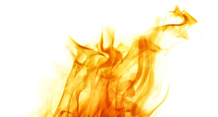 orange hot flame in smoke on white background